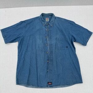 Genuine Dickies Mens 2XL Blue Denim Short Sleeve Button Down Shirt Workwear